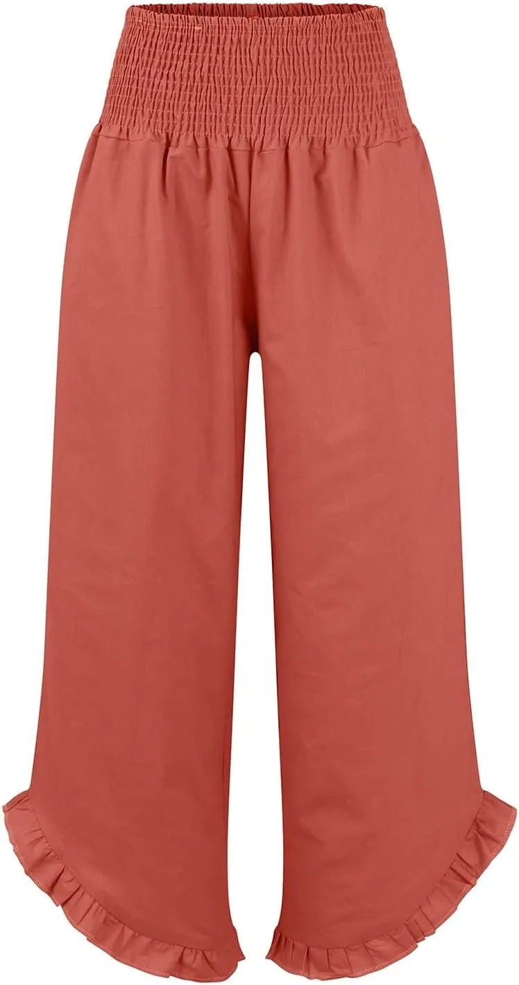 Linen Pants Women Summer Boho Wide Leg High Waist Lounge Palazzo Pant 2025 Casual Beach Vacation Outfits