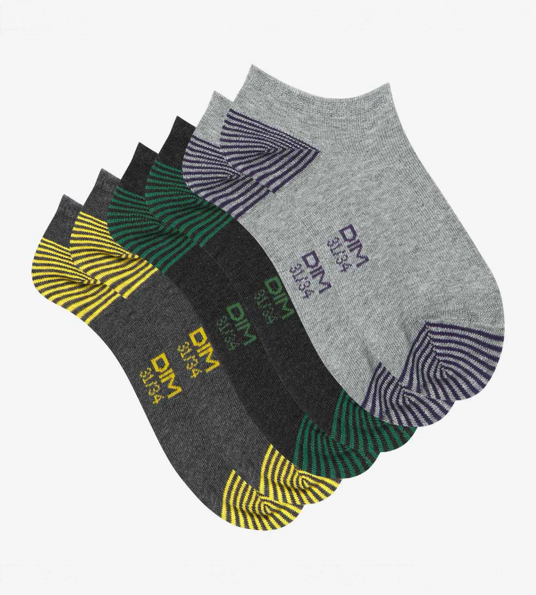 Lot de 3 socquettes enfant avec extrémités colorées Gris Coton Style