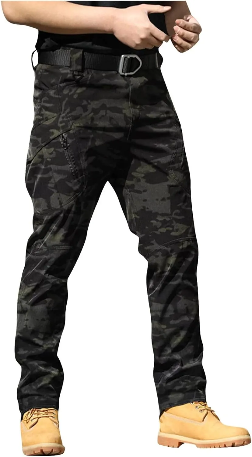 Men Cargo Pants Relaxed Fit Khaki Pants Stretch Tactical Multi Pockets Hiking Pant Water Resistant Ripstop Trousers