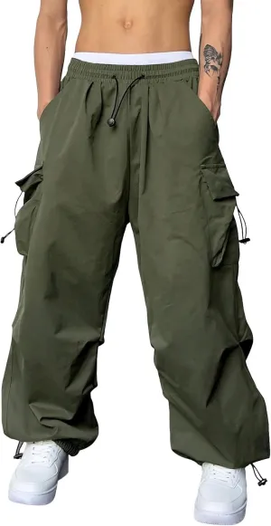 Mens Baggy Cargo Pants Trendy Casual Parachute Pants Loose Fit Harem Joggers for Streetwear Y2k Clothes with Pockets