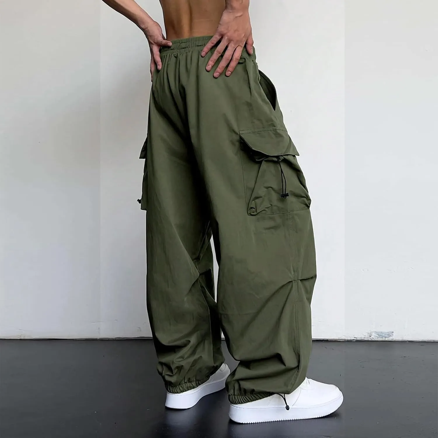 Mens Baggy Cargo Pants Trendy Casual Parachute Pants Loose Fit Harem Joggers for Streetwear Y2k Clothes with Pockets