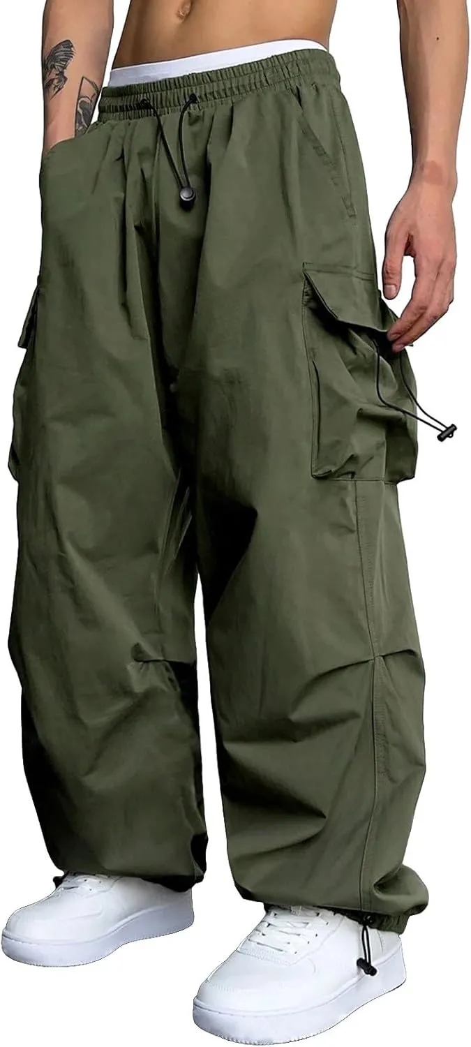 Mens Baggy Cargo Pants Trendy Casual Parachute Pants Loose Fit Harem Joggers for Streetwear Y2k Clothes with Pockets