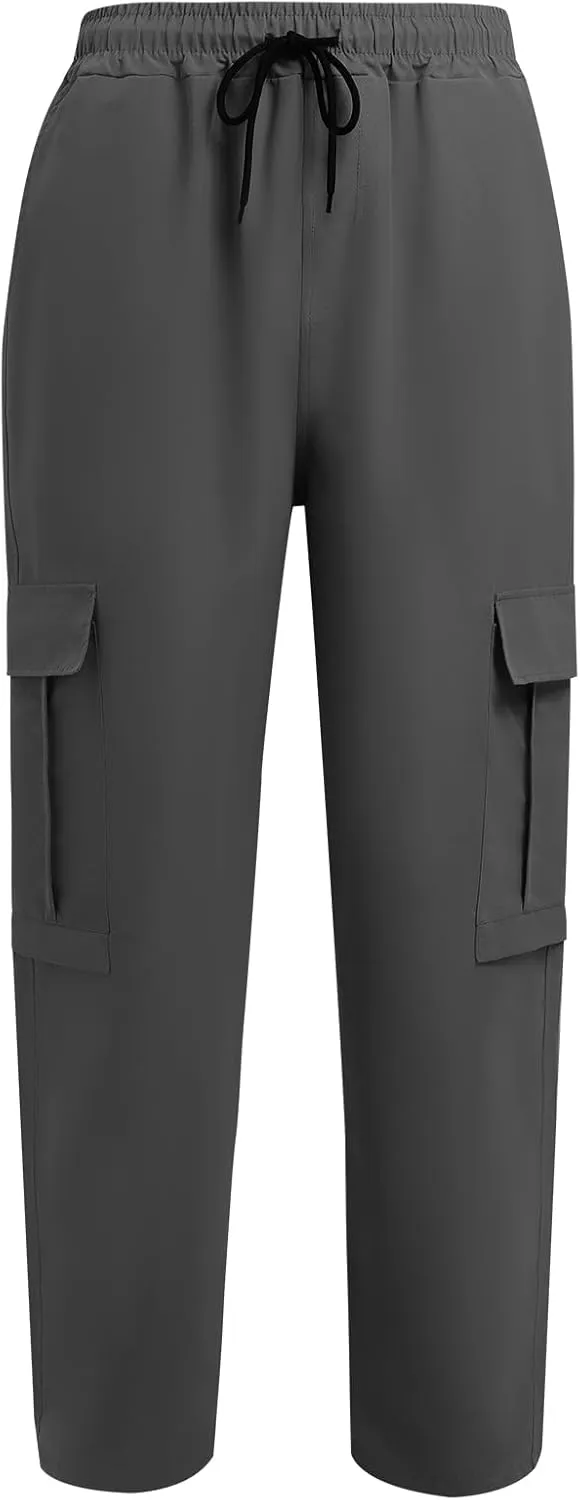 Men's Casual Cargo Pants Elastic Waist Drawstring Baggy Pants Straight Leg Sweatpants with Pockets