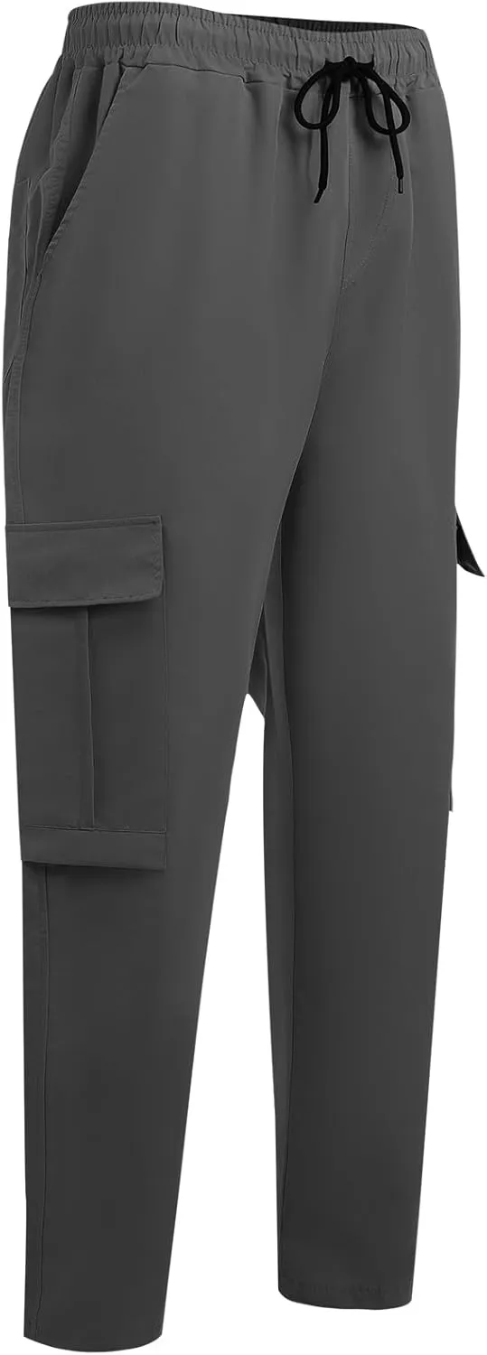 Men's Casual Cargo Pants Elastic Waist Drawstring Baggy Pants Straight Leg Sweatpants with Pockets