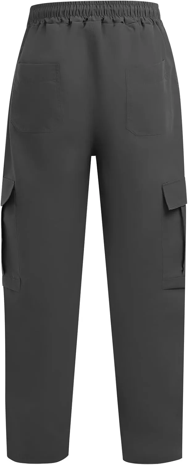 Men's Casual Cargo Pants Elastic Waist Drawstring Baggy Pants Straight Leg Sweatpants with Pockets