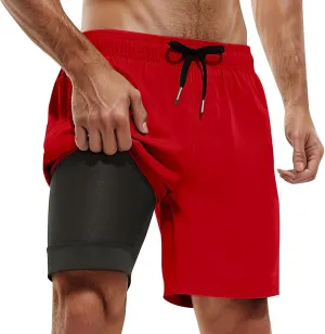 Mens Casual Shorts Summer Double Layer Beach Shorts Elastic Strip Travel Multicolor Hiking Adjustable Bermuda
