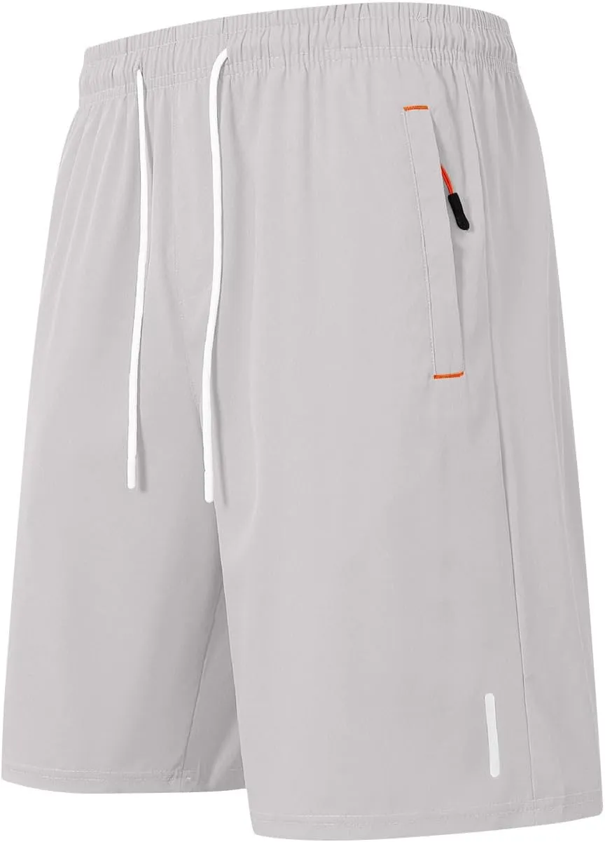 Mens Gym Shorts Petite Breathable Quick-Dry Basketball Lightweight Workout Running Sport Shorts with Zipper Pockets
