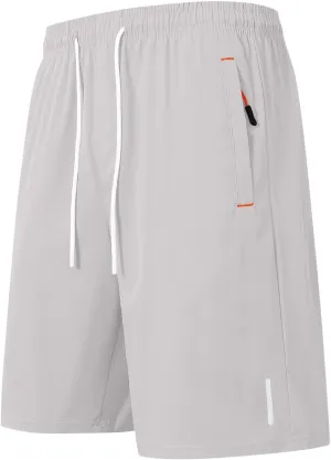 Mens Gym Shorts Petite Breathable Quick-Dry Basketball Lightweight Workout Running Sport Shorts with Zipper Pockets