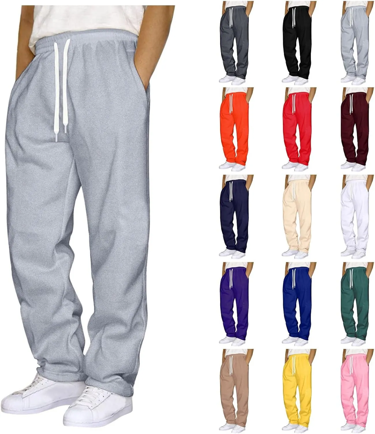 Mens Sweatpants Open Bottom Baggy Casual Drawstring Straight Leg Sweat Pants for Men Joggers Gym Athletic Trousers