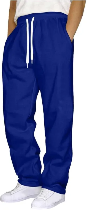 Mens Sweatpants Open Bottom Baggy Casual Drawstring Straight Leg Sweat Pants for Men Joggers Gym Athletic Trousers