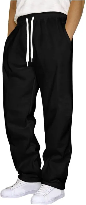 Mens Sweatpants Open Bottom Baggy Casual Drawstring Straight Leg Sweat Pants for Men Joggers Gym Athletic Trousers