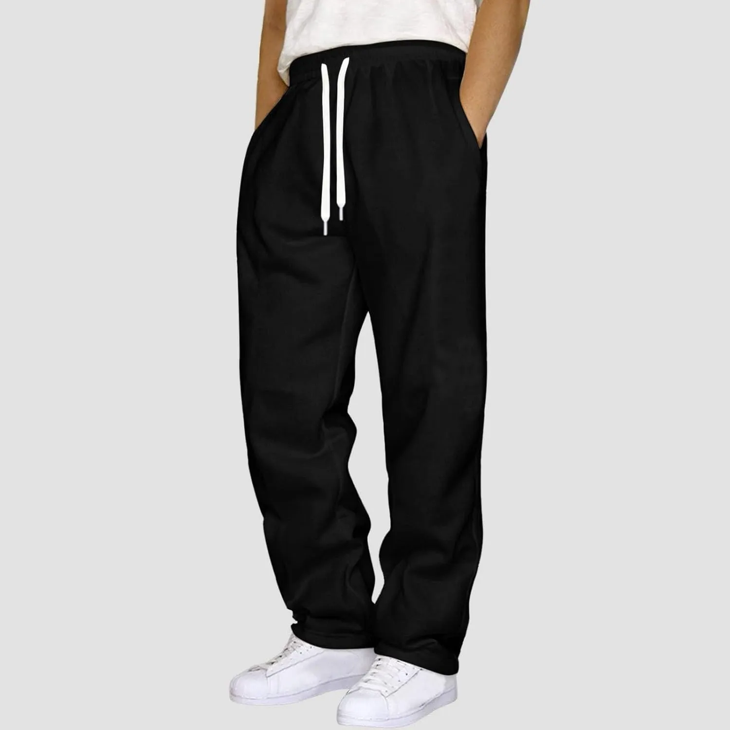 Mens Sweatpants Open Bottom Baggy Casual Drawstring Straight Leg Sweat Pants for Men Joggers Gym Athletic Trousers
