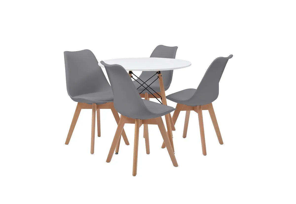 Mesa de comedor rectangular con 4 sillas Spydeberg - Blanco y gris