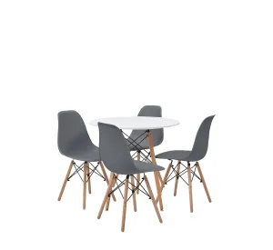 Mesa de comedor redonda con 4 sillas Sorum - Blanco y gris