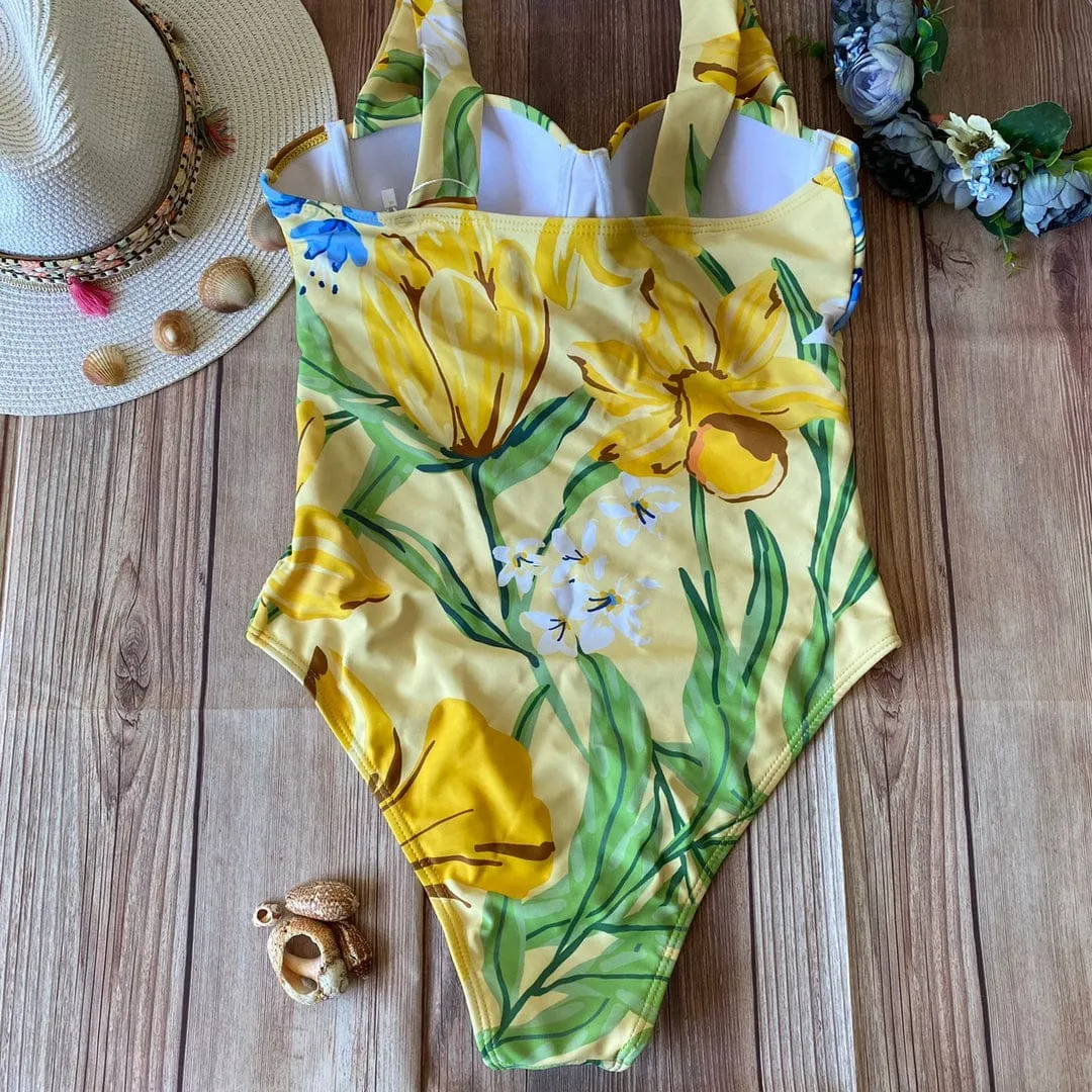 Monokini Tirantes Flores Amarillas y Azules