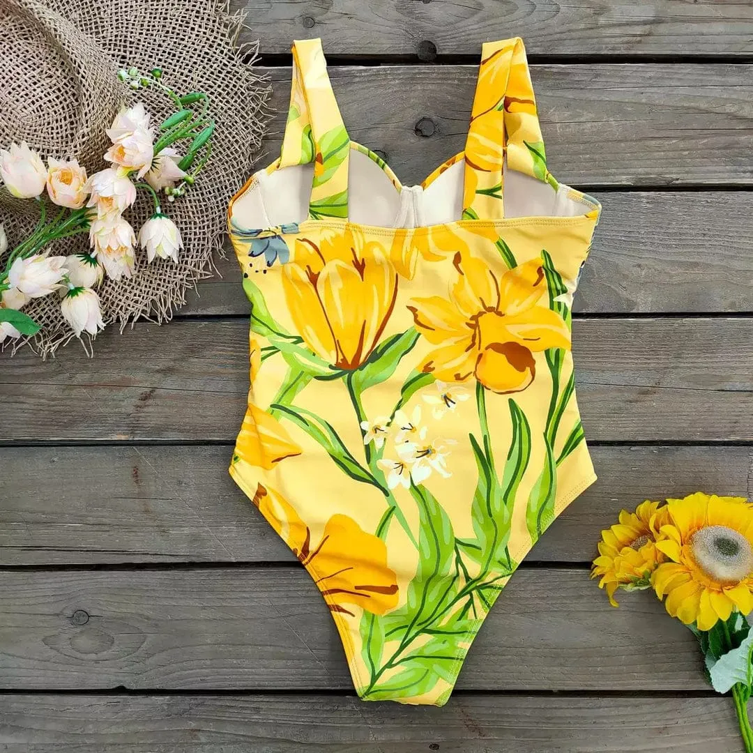 Monokini Tirantes Flores Amarillas y Azules