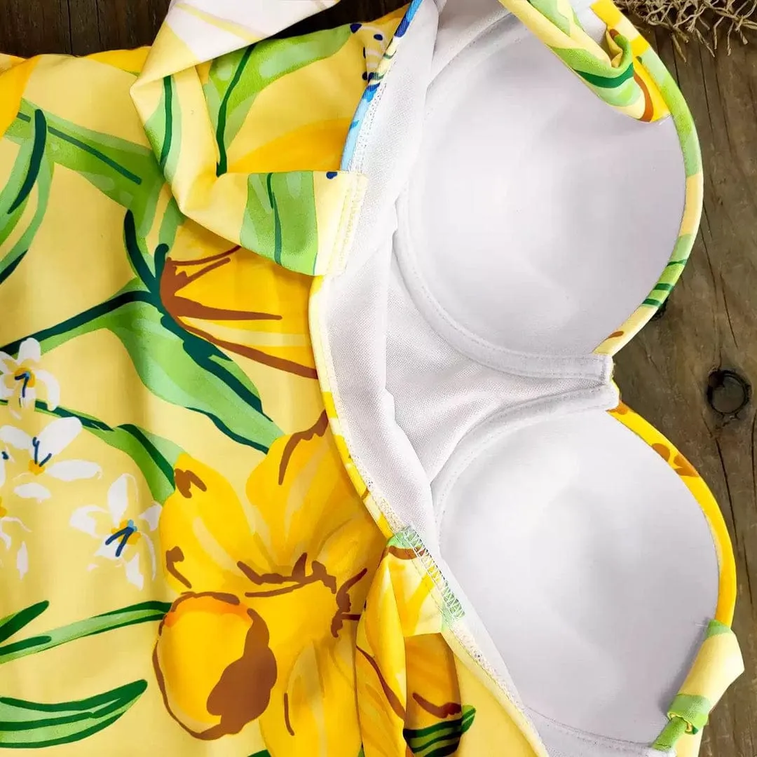 Monokini Tirantes Flores Amarillas y Azules