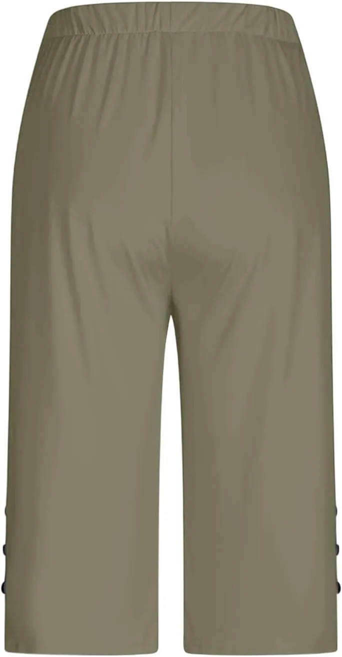 Oplxuo Capri Pants for Women Casual Summer Dressy Pull On Stretch High Waisted Buttons Slit Bottom Crop Work Leggings