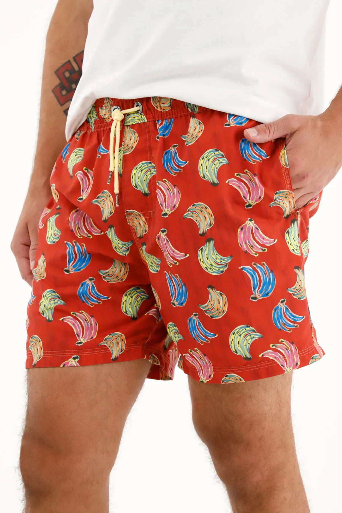 Pantaloneta de baño con estampado de bananas para hombre