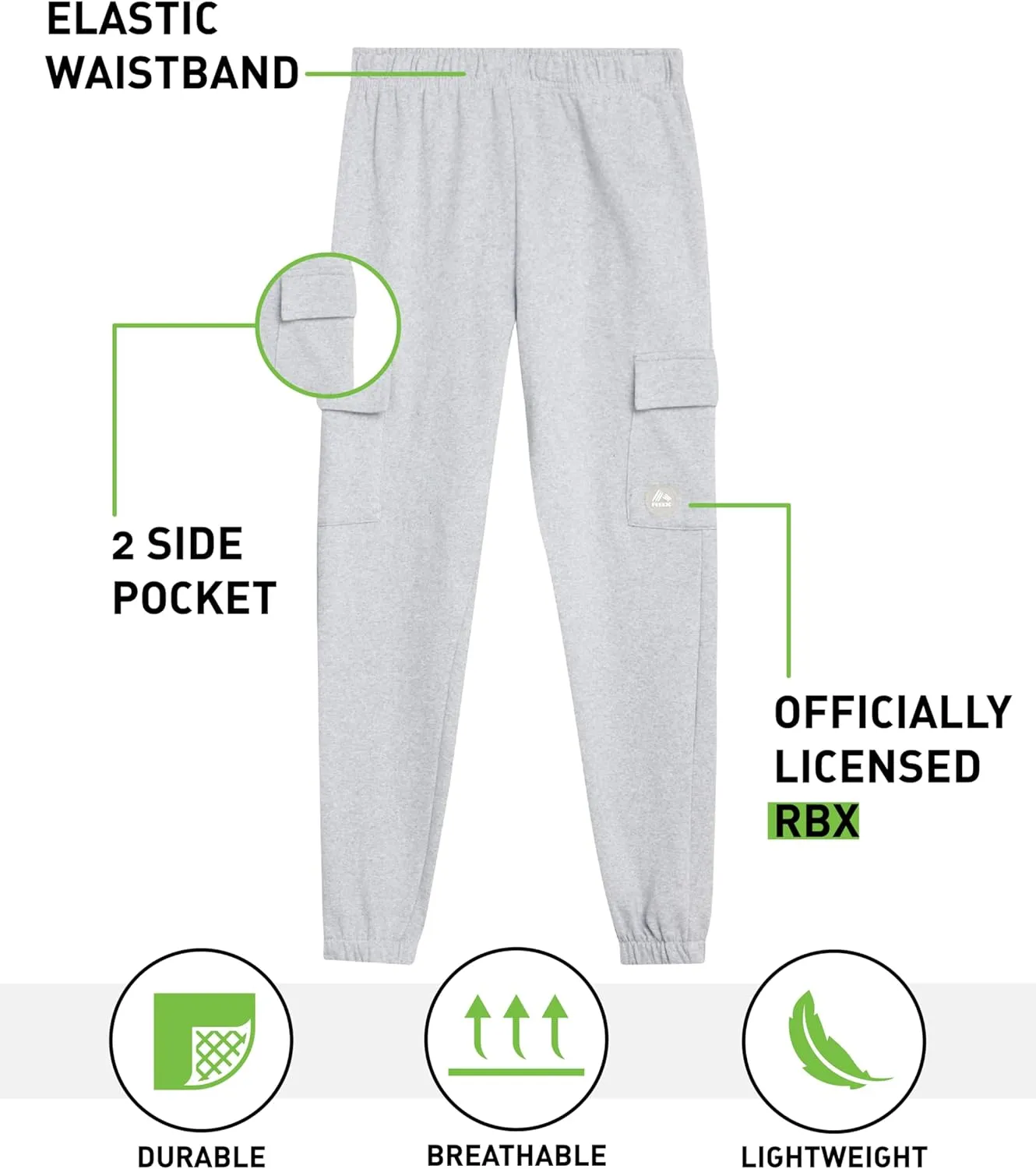 RBX Boys Sweatpants - 2 Pack Performance Fleece Basic Joggers, Athletic Track Pants for Boys with Elastic Waistband (8-16)