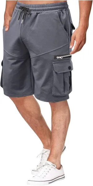 RTRDE Men's Shorts Summer Workwear Shorts Loose Casual Five-Point Pants Multi-Pocket Zipper Jogging Shorts, M-4XL
