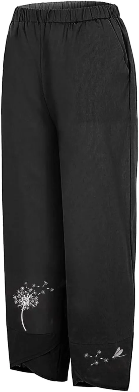 Rvidbe Linen Pants Women Summer Wide Leg Casual Loose Drawstring Pants Lounge High Waist Palazzo Pants Trousers with Pockets
