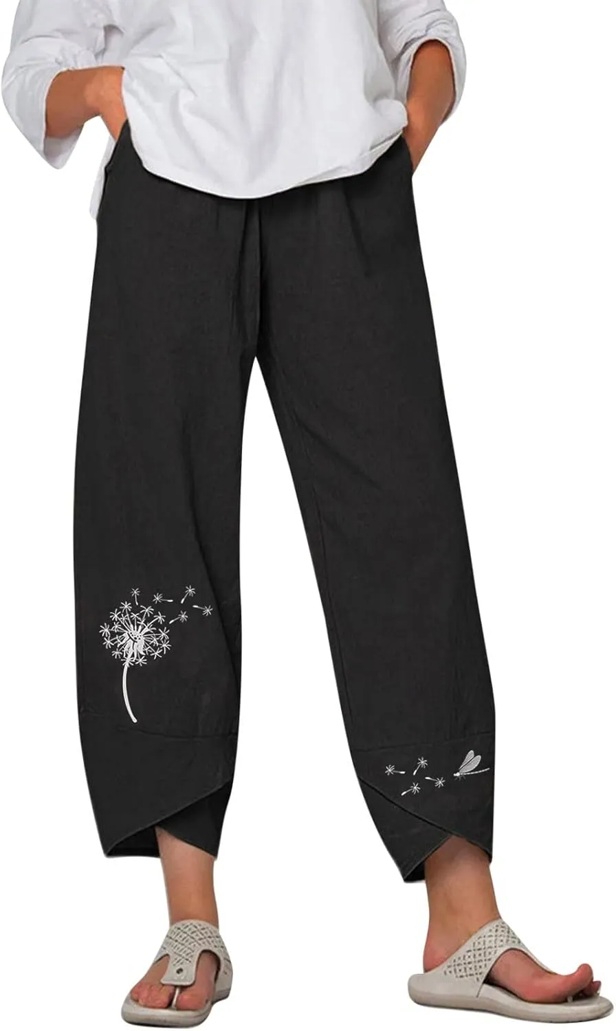 Rvidbe Linen Pants Women Summer Wide Leg Casual Loose Drawstring Pants Lounge High Waist Palazzo Pants Trousers with Pockets