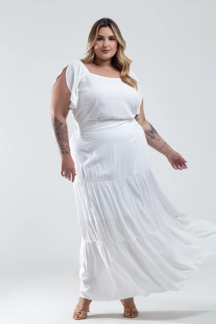 Saia Plus Size Viscolinho Relevo