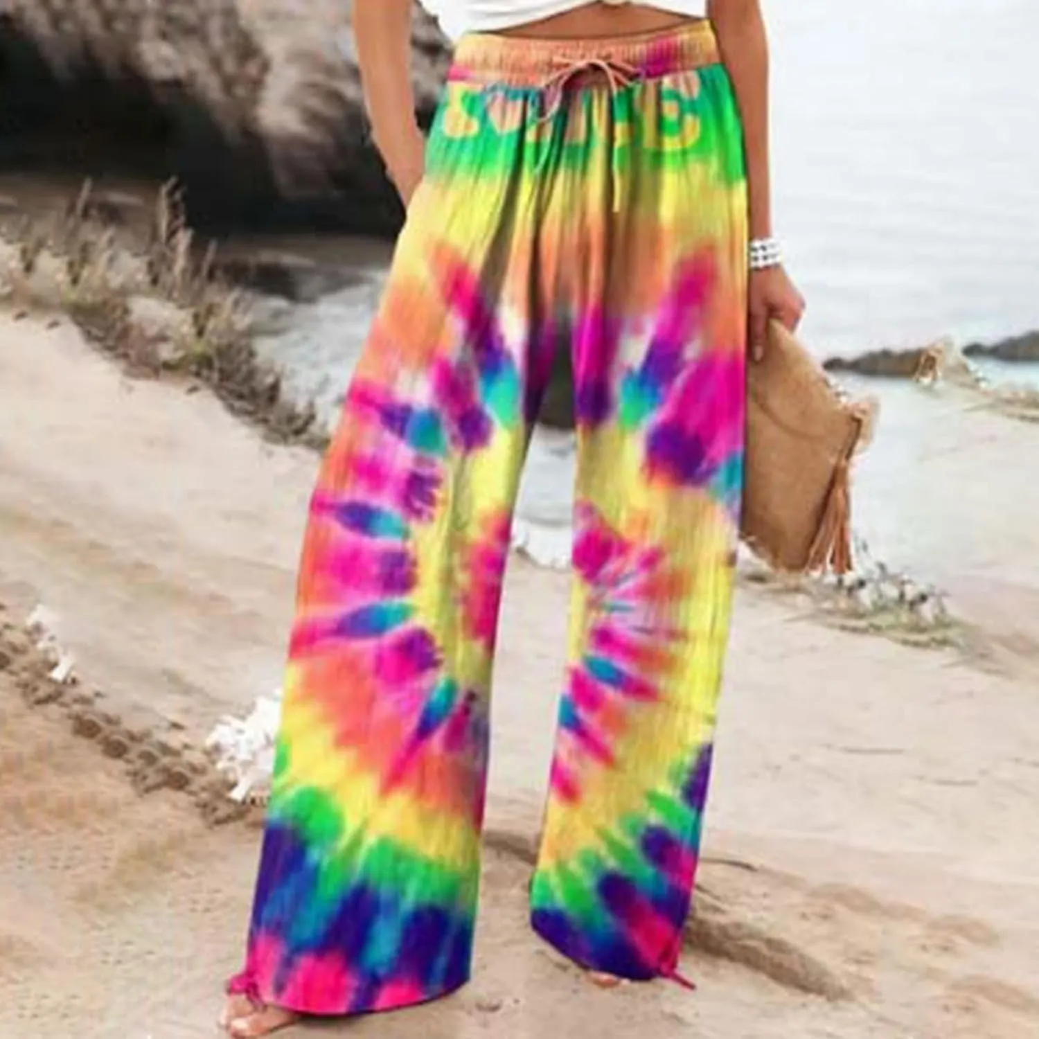 Summer Linen Pants for Women Comfy Work Pants with Elastic High Waist Paper Bag Drawstring Linen Crop Pants for Women