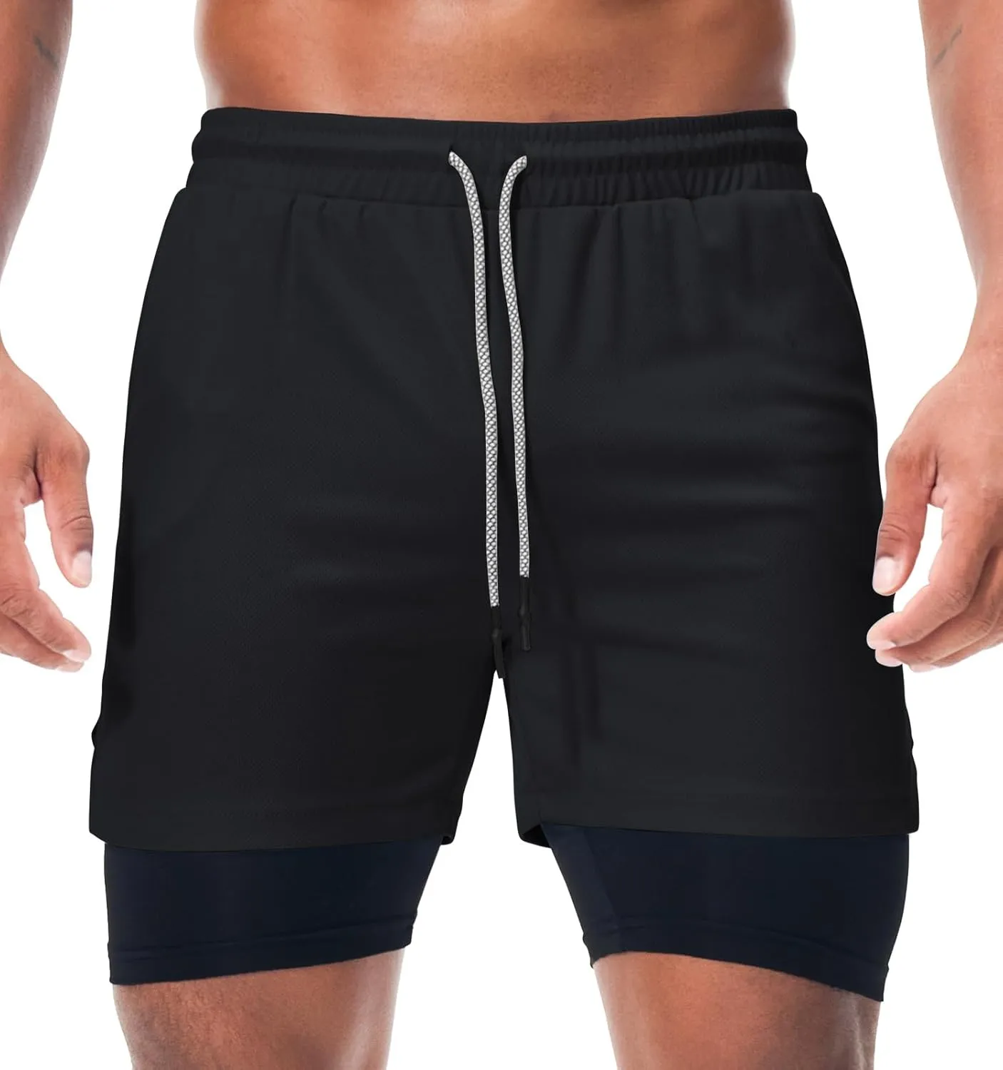 Surenow Men's Running Shorts Quick Dry Workout Gym Shorts Athletic 2-in-1 Stealth Shorts Outdoor Short for Men with Pockets
