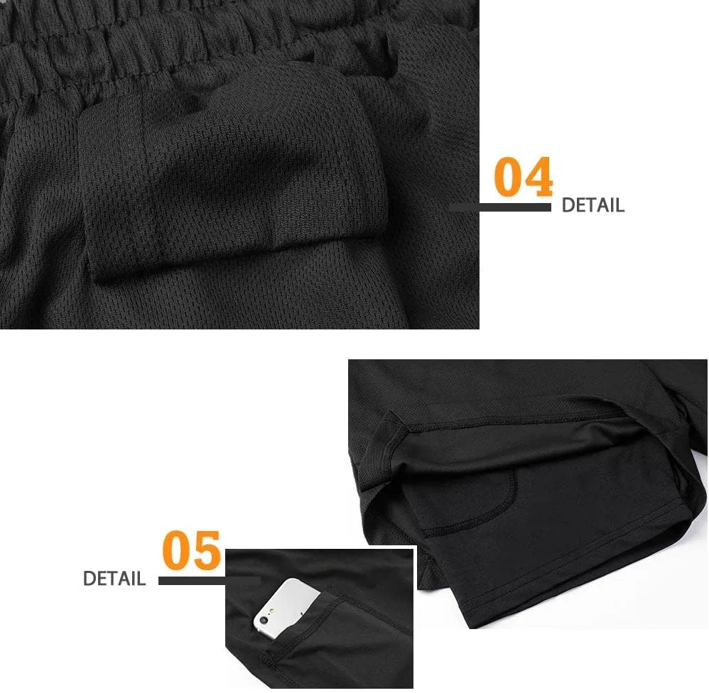 Surenow Men's Running Shorts Quick Dry Workout Gym Shorts Athletic 2-in-1 Stealth Shorts Outdoor Short for Men with Pockets