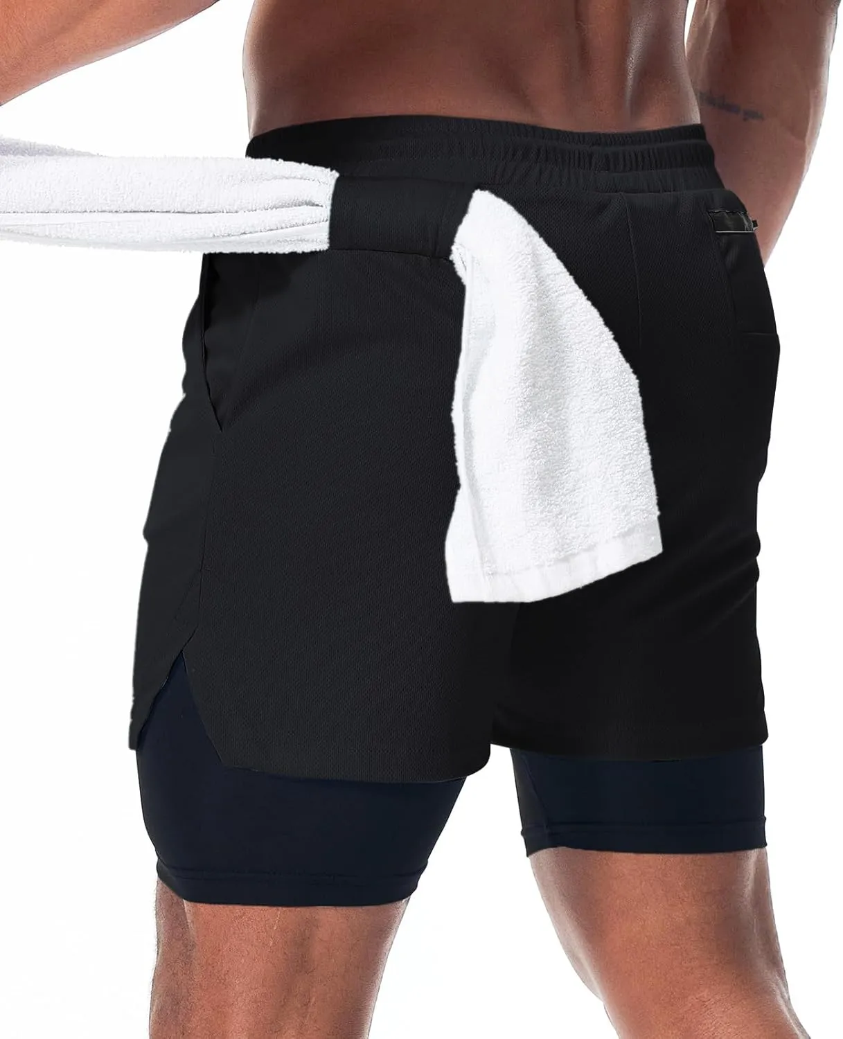 Surenow Men's Running Shorts Quick Dry Workout Gym Shorts Athletic 2-in-1 Stealth Shorts Outdoor Short for Men with Pockets