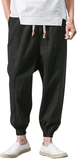 Sweatpants for Men High Street Fashion Leisure Loose Sports Running Solid Color Lace Up Elastic Waist Joggers