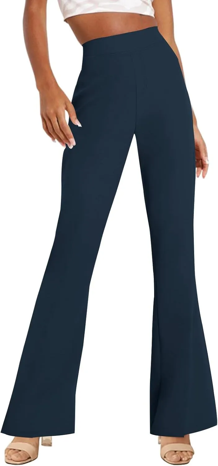 TOPSRANI Womens Stretchy Bootcut Dress Pants Flare Casual Palazzo High Waist Trousers Bell Bottom Business Office Work