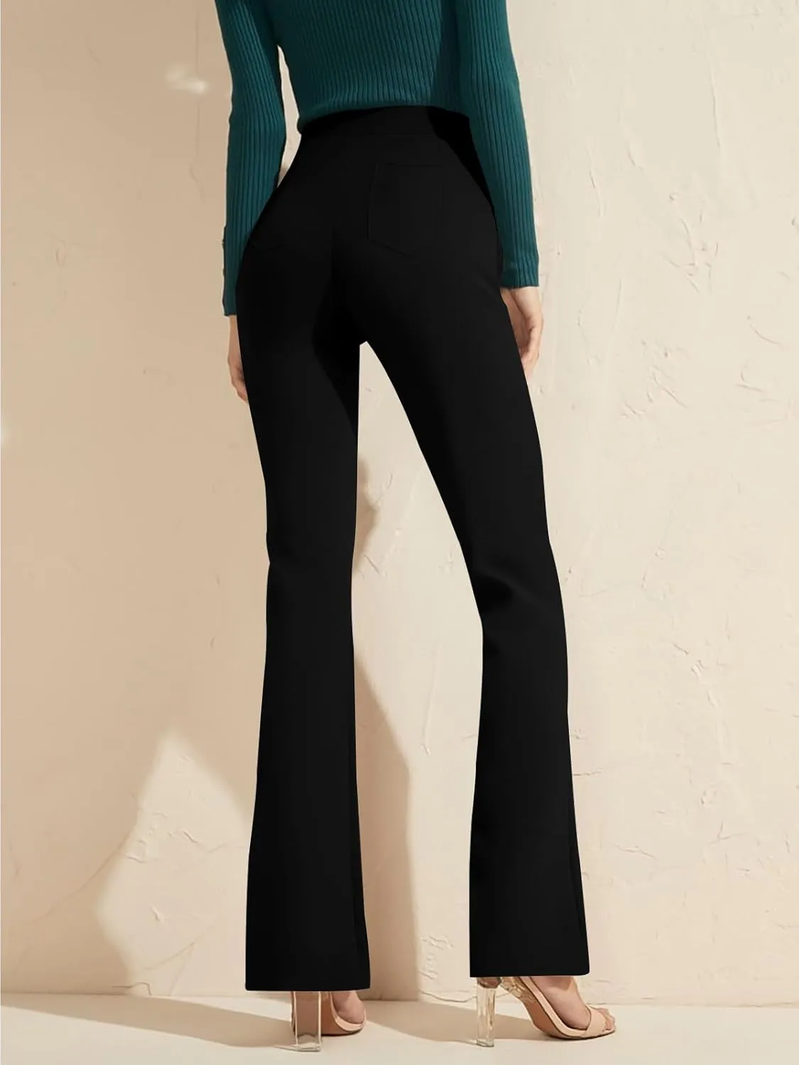 TOPSRANI Womens Stretchy Bootcut Dress Pants Flare Casual Palazzo High Waist Trousers Bell Bottom Business Office Work