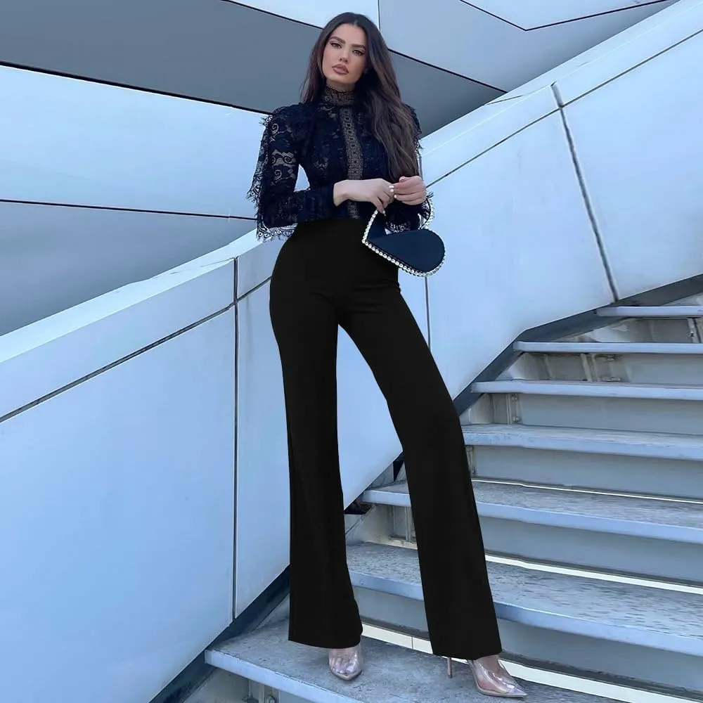 TOPSRANI Womens Stretchy Bootcut Dress Pants Flare Casual Palazzo High Waist Trousers Bell Bottom Business Office Work