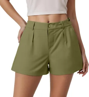 Trouser Shorts for Women Dressy Casual Formal Work Pleated Shorts High Waisted Comfy Trendy Ladies Short Pants