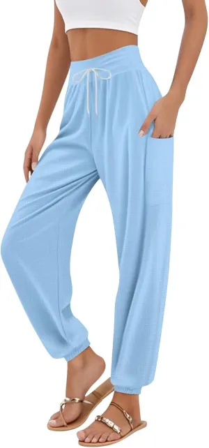 TWGONE Women's Harem Pants High Waist Yoga Comfy Bohemian Hippie Trousers with Pockets