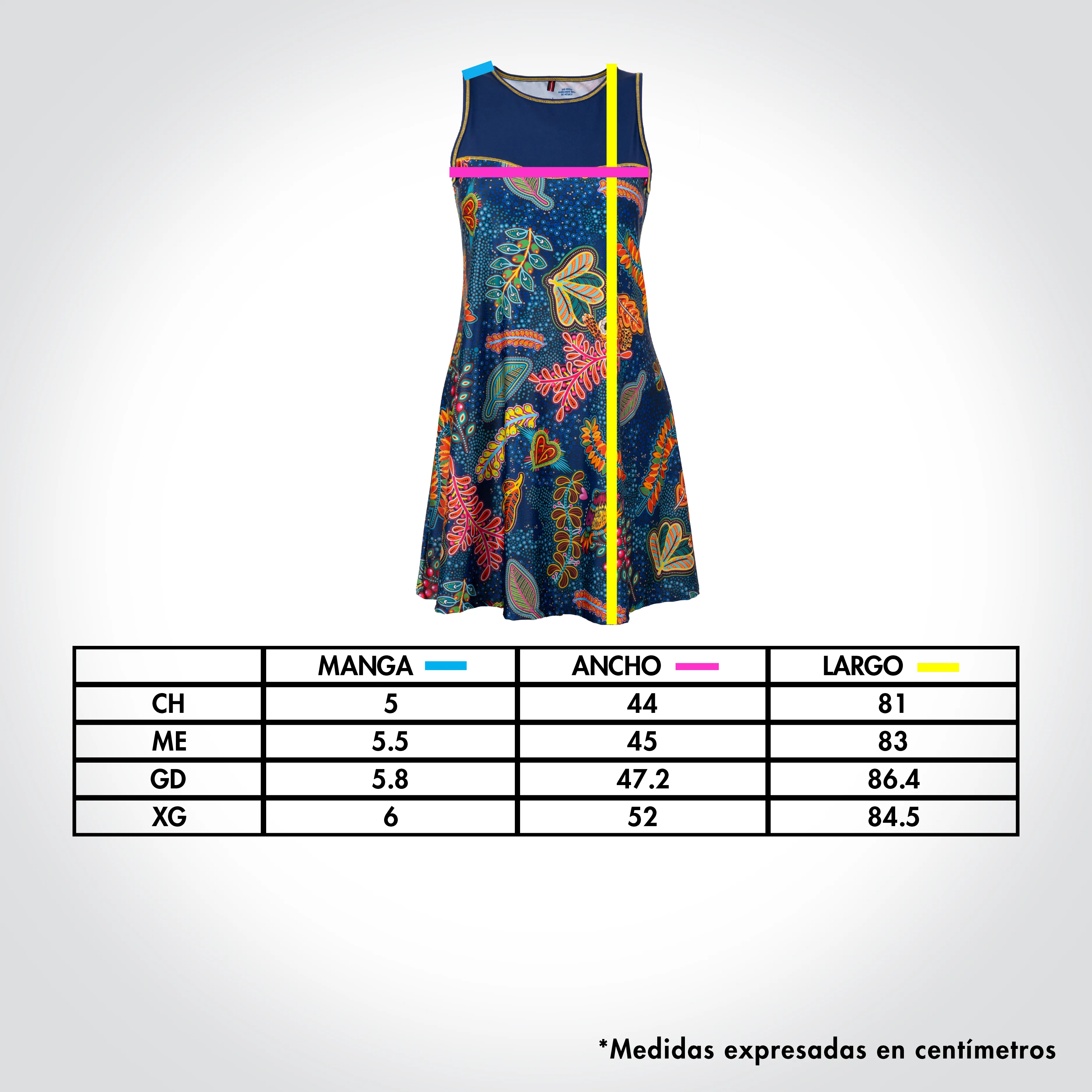 Vestido estampado full print sin mangas - Modelo POTOSINA