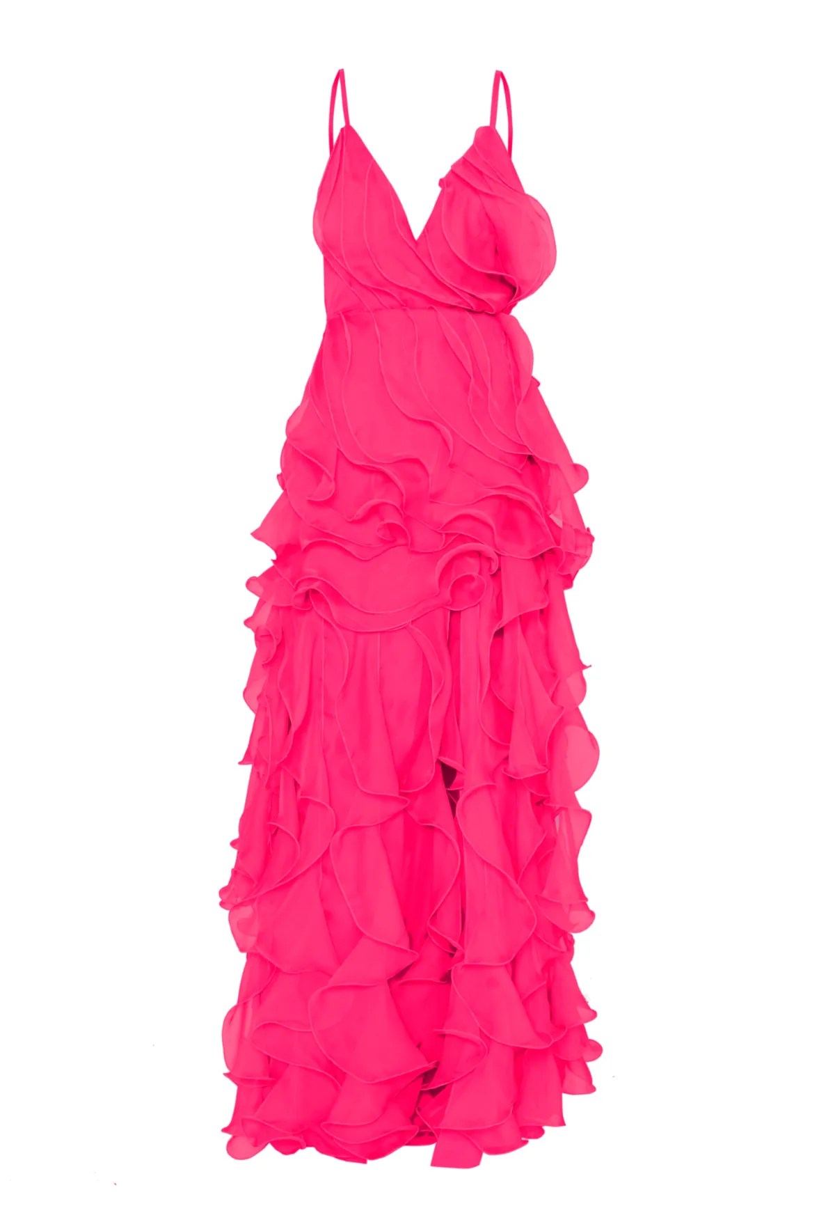 Vestido Longo Jabô E Decote Em V