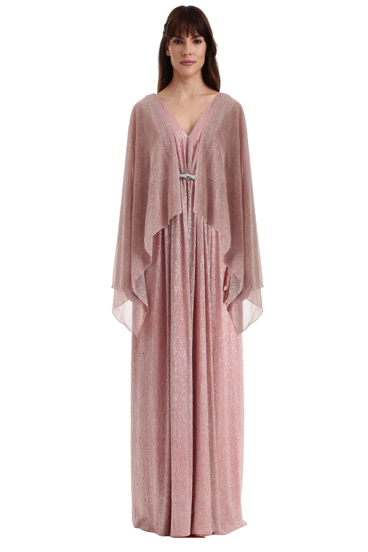 Vestido Longo Metalizado Decote Em V