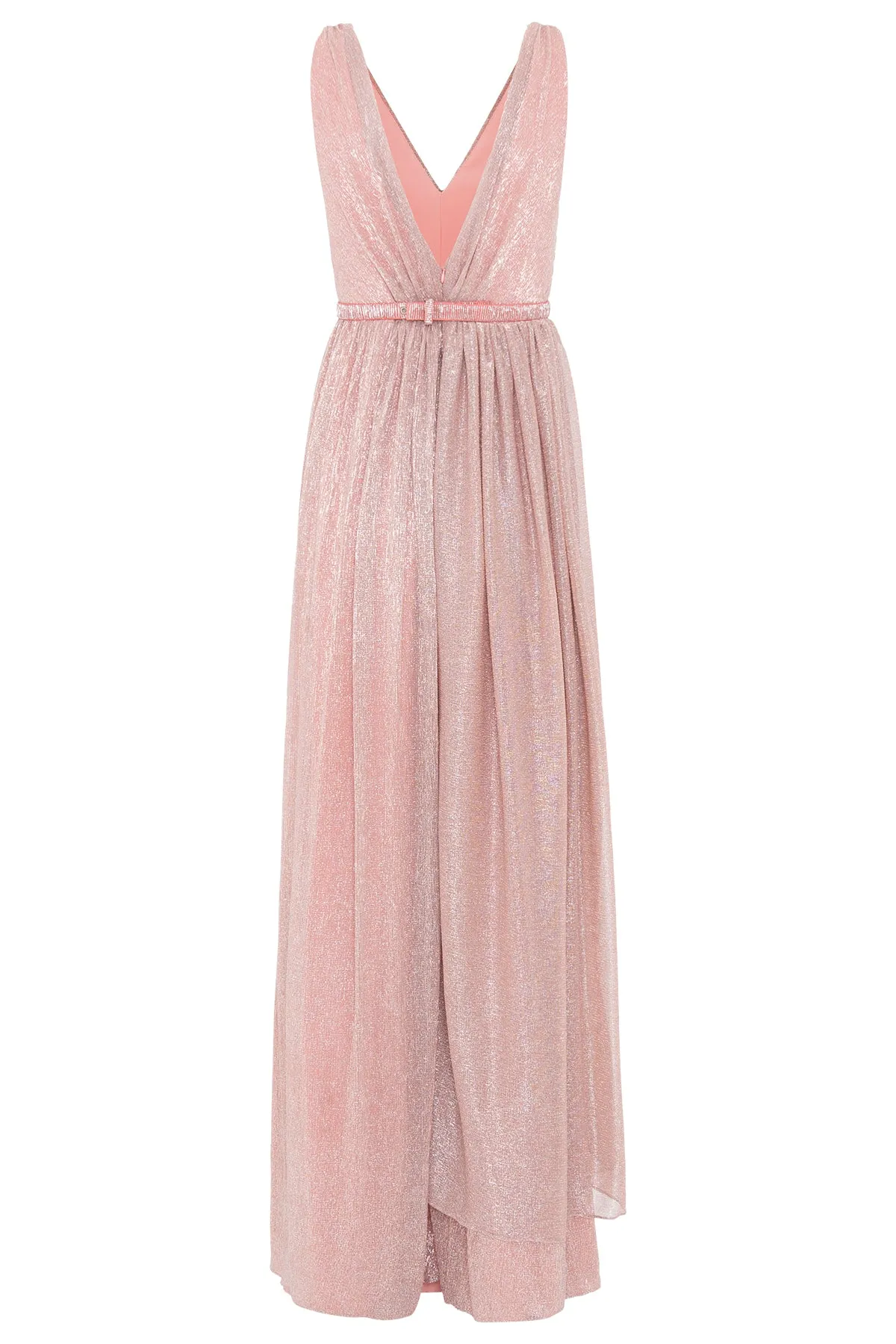 Vestido Longo Metalizado Decote Em V