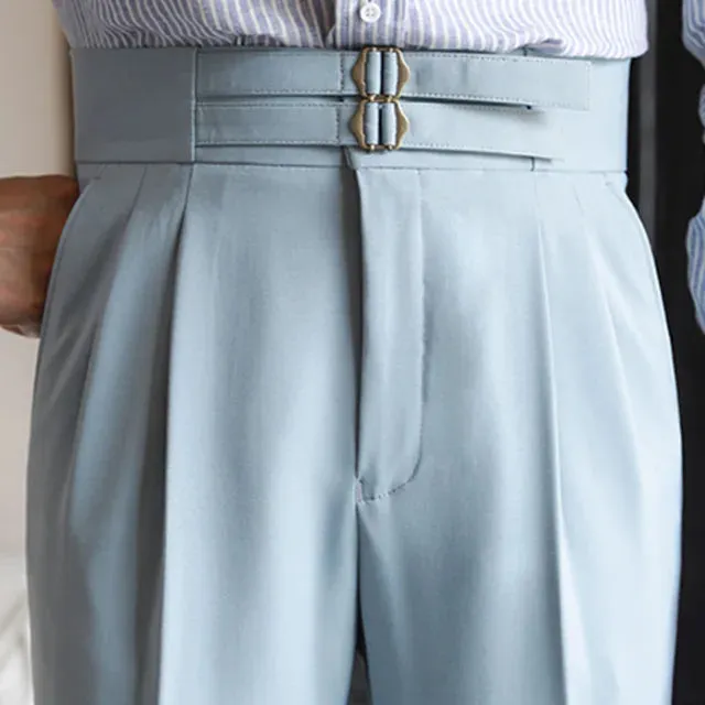Wiaofellas Office Trouser Men Business Casual Pant Quality Metal Button Trousers Pant For Man British Social Club Outfits Pantalones Hombre