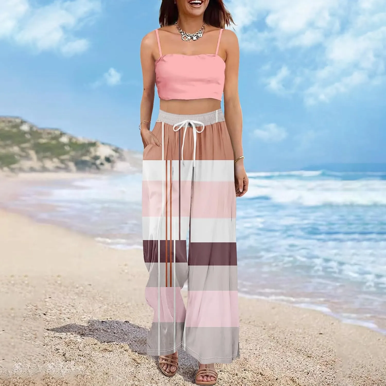 Wide Leg Loung Pants for Women Lightweight Bohemian Print Baggy Summer Pants Loose Fit Fashion Trousers