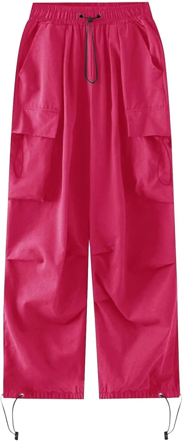 Womens Cargo Pants Baggy High Waisted Summer Wide Leg Casual 2025 Drawstring Elastic Waist with Pockets