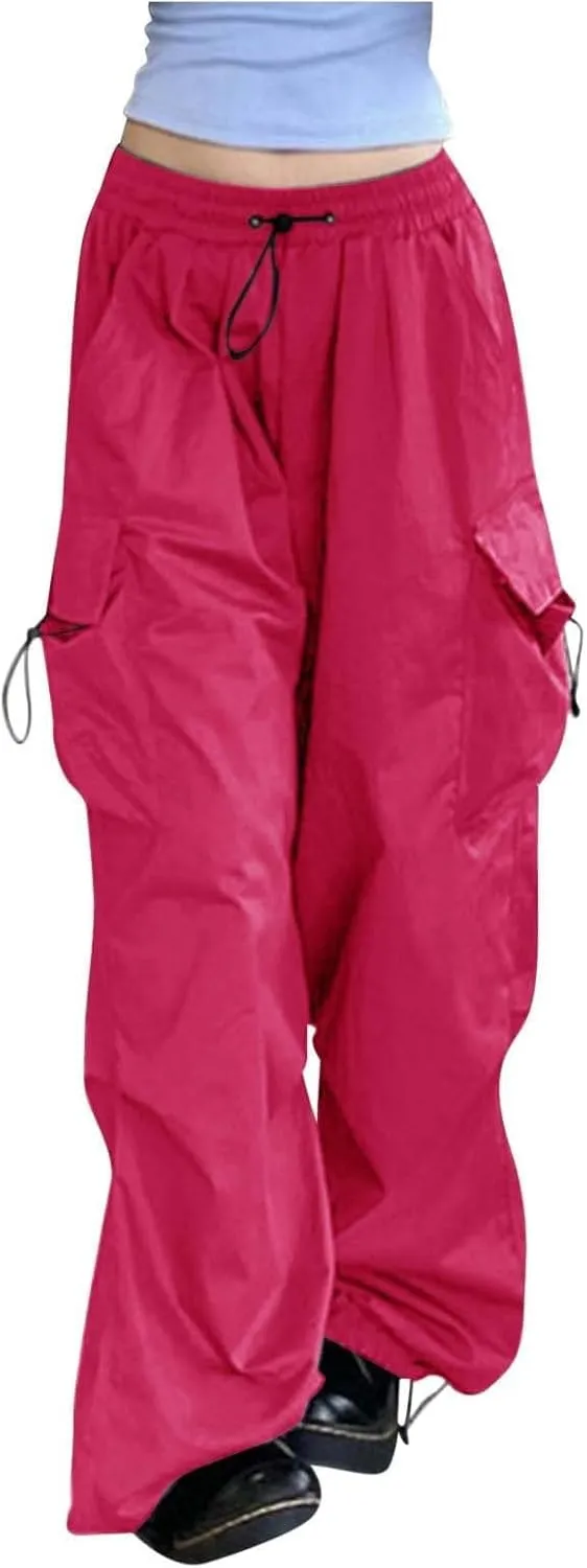 Womens Cargo Pants Baggy High Waisted Summer Wide Leg Casual 2025 Drawstring Elastic Waist with Pockets