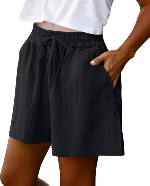 Womens Casual Short Elastic Drawstring Waist Wide Leg Trousers Loose Fit Summer Cozy Lounge Plus Size Shorts for Women