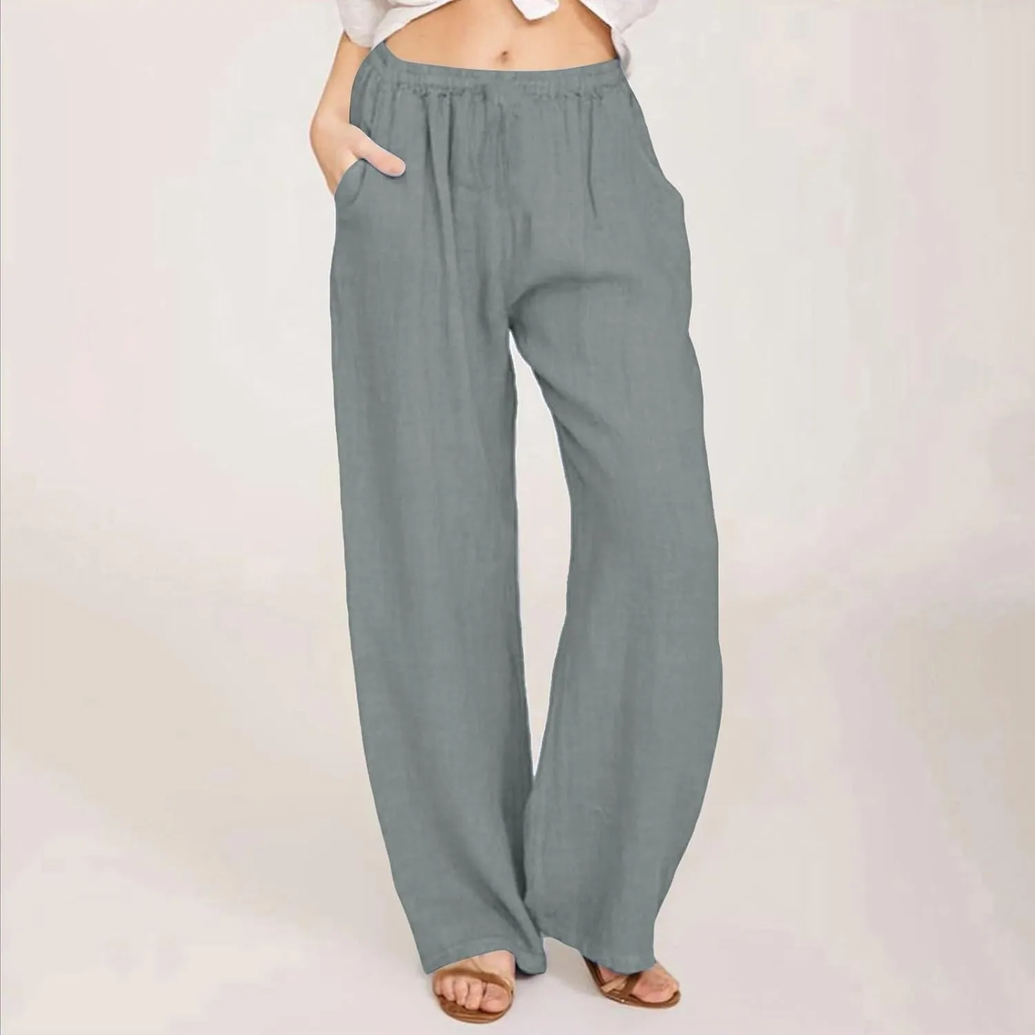 Women's High Waisted Palazzo Pants Belted Wide Leg Loose Long Trousers with Pockets, S-3XL