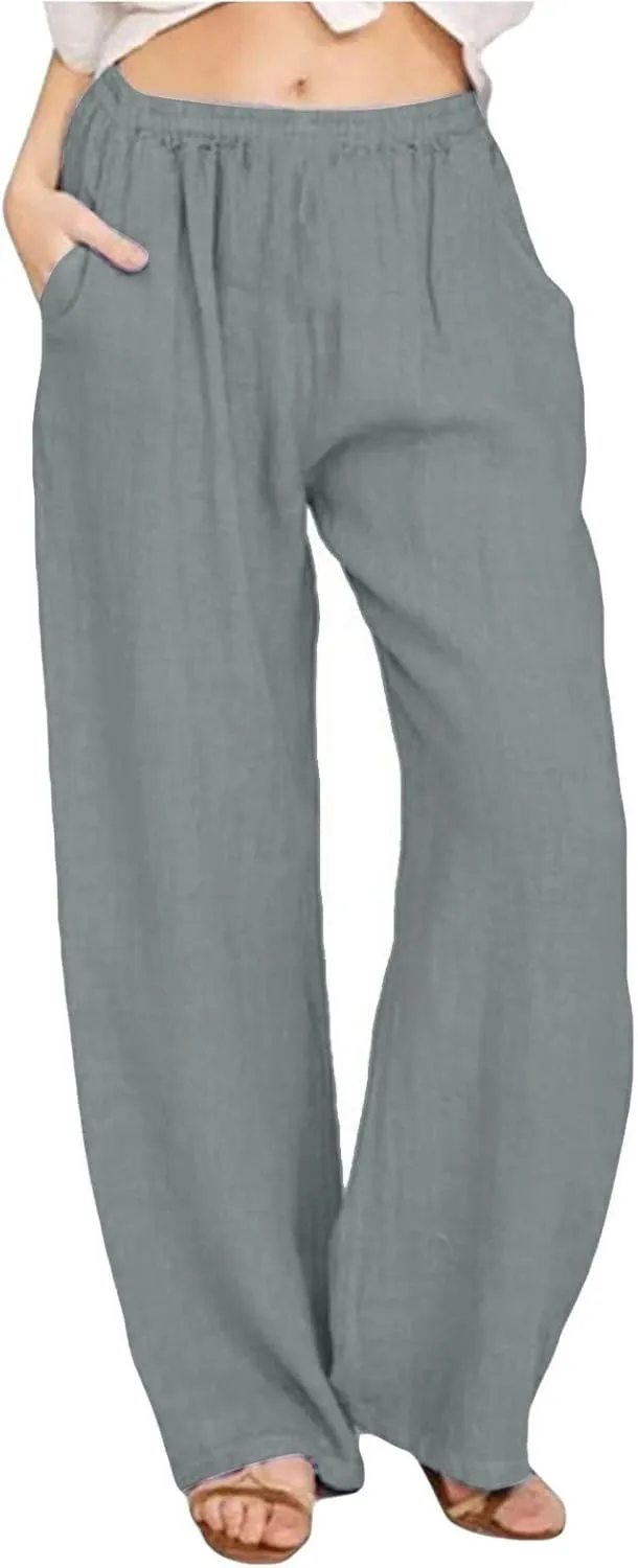 Women's High Waisted Palazzo Pants Belted Wide Leg Loose Long Trousers with Pockets, S-3XL