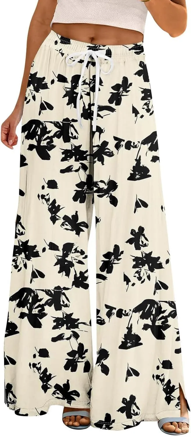 Womens Palazzo Pants Summer Boho Wide Leg Trousers Petite Casual High Waist Flowy Pant 2025 Beach Vacation Outfits
